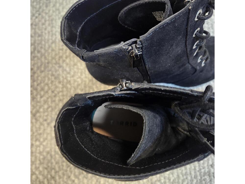 Torrid Black Faux Suede Lace-Up Ankle Boots with Buckle Detail Women's Size 10W - Picture 12 of 13